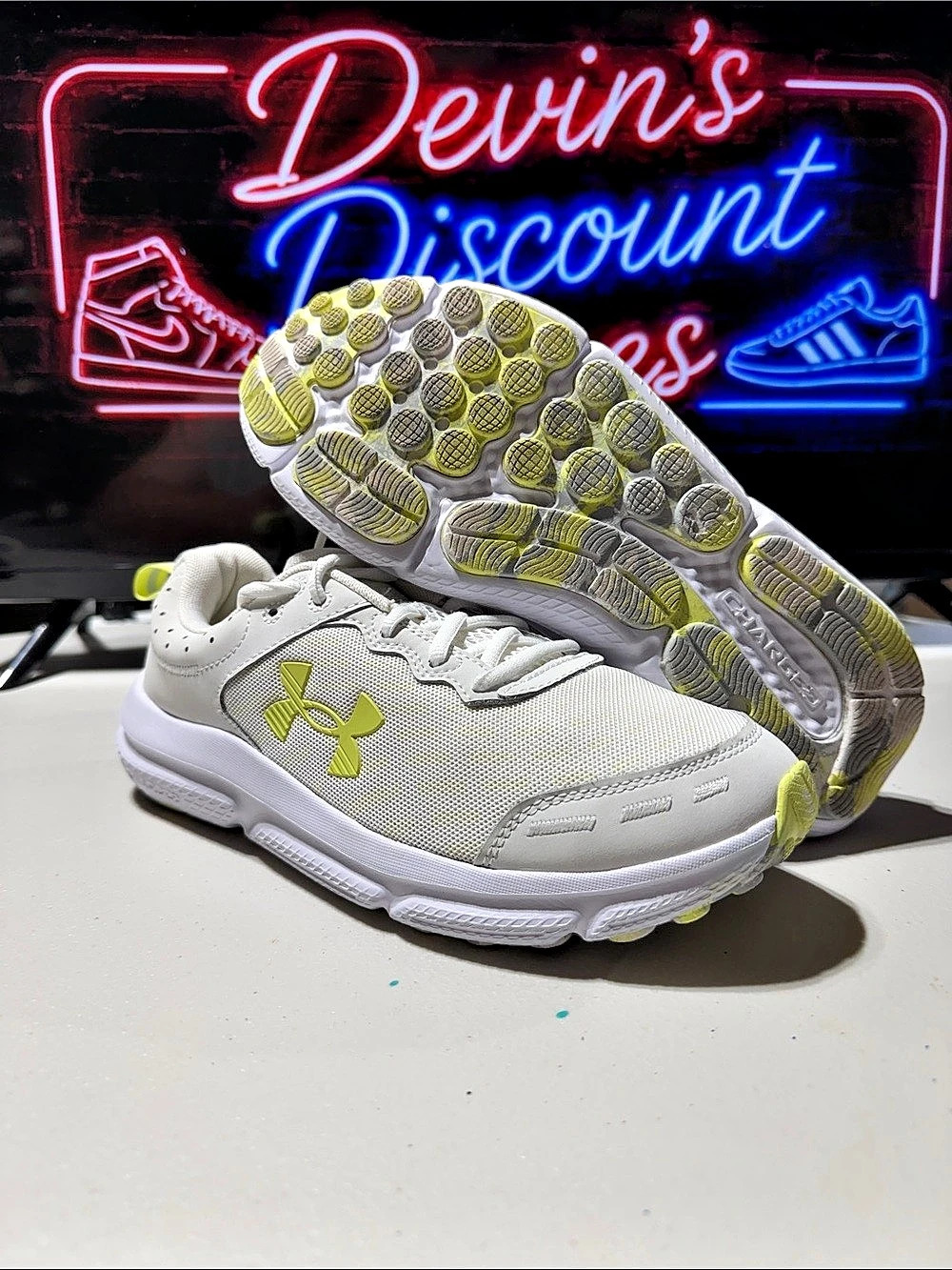 Under Armour Charged Assert 10 Athletic Shoes White & Yellow